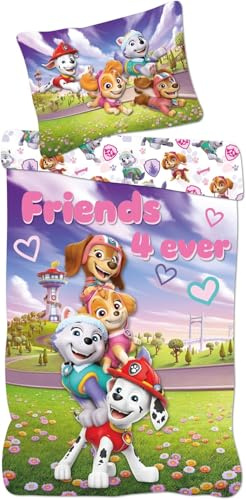 Paw Patrol Junior-Bettwäscheset | Bettbezug 100×135 cm + Kissenbezug 40×60 cm, 100% Baumwolle | Weiche Bettwäsche für Kleinkinder (Mehrfarbig Paw Patrol)