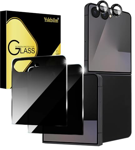 Yskbilm 2+1 Pack for Samsung Galaxy Z Flip 7 5G Privacy Tempered Glass Screen Protector with Camera Lens Protection Film, Anti-Spy, 9H Hardness Anti-Scratch Protective Glass for Galaxy Z Flip 7