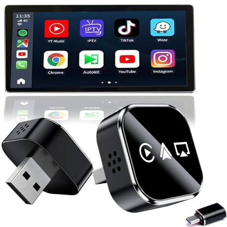 Jiheng 3-in-1 Wireless CarPlay/Android Auto/AirPlay Bildschirmspiegelungs-Adapter – Karten/Nachrichten/Siri etc. für iPhone & Android, Video (AirPlay nur füir ios)