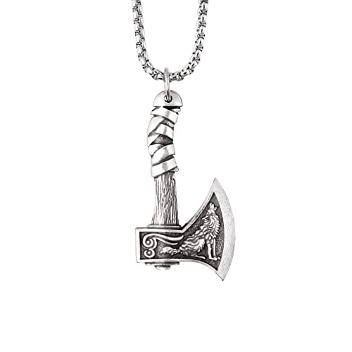 Hanary Collar vikingo de hacha de combate con colgante de hacha de cuervo de lobo de acero inoxidable, auténtica joya vikinga para hombre
