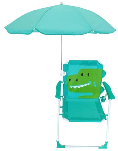 Otbushit Silla de Playa para niños con sombrilla, Dosel portátil Plegable y Desmontable con Bonito patrón de Animales para Verano al Aire Libre, cocodrilo