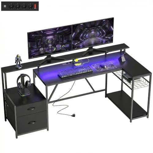 HOMCOM Scrivania Gaming Angolare Reversibile con LED ad L 192.5x80cm
