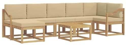 vidaXL Outdoor-Sofagarnitur mit Kissen 8 pcs Weiß und Beige Polyester, Modernes Garten-Sofa-Set, Flexible Sitzgelegenheiten, Akazienholz, Lounge für Poolbereich, schnell zusammengebaut