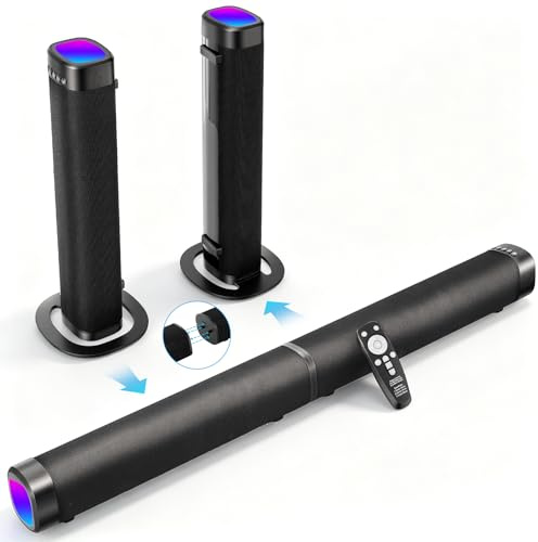 Normodic Teilbare 2-in-1 Soundbar (2.2 Kanäle, 240 W) mit RGB-Licht & Bluetooth 5.3, 3 EQ-Modi & regelbarem Bass, TV-Lautsprecher für Fernseher/Gaming/PC/Beamer – inkl. ARC, Optisch, Aux, USB