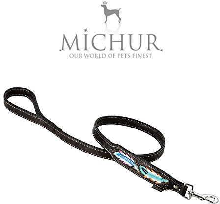 MICHUR Pietro Hundeleine Leder, Lederleine Hund, Braun Schwarz mit Muster, Lederleine, Hunde Leine, Leder, in verschiedenen Größen erhältlich, passend zum Halsband Pietro