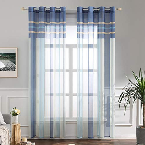 MIULEE Voile Vorhang Transparente Gardine aus Voile mit Ösen Schlaufenschal Ösenschals Transparent Fensterschal Wohnzimmer Schlafzimmer 2er Set 140x175 cm Blau + Hellblau