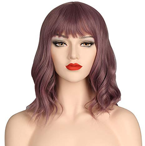 OKVGO Parrucca corta riccia Bob con cappuccio per parrucca da donna Cosplay Party e uso quotidiano viola scuro