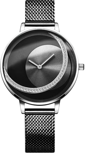 RORIOS Damen Uhren Analog Quarz Armbanduhren Minimalistisch Simulated Diamond Zifferblatt Mesh Band Mode Mädchen Armbanduhr