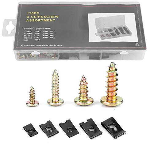 U-Clip- und Muttern-Schrauben-Set, 170 Stück, Schrauben und U-Typ, Polster-Schnellspanner, Flansch, selbstschneidende Schrauben für industrielle Heimdekoration