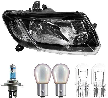 EISENFELS Bundle Set 70802544 Scheinwerfer rechts + Leuchtmittel H4 NIGHT BREAKER + PY21W Diadem Chrome + W21/5W Classic kompatibel mit Sandero II