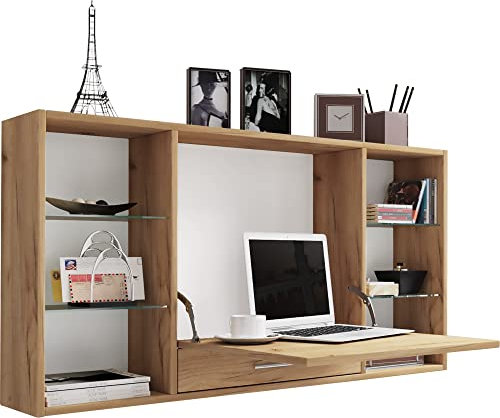 VCM Holz Hänge Schreibtisch Wandschreibtisch Computertisch Schublade Teala Honig-Eiche
