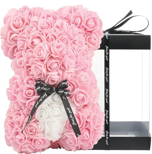 UYKJKWRT orso rosa fatto a mano orsacchiotto fiore orso rosa orsacchiotto - regalo per la festa della mamma, regalo per lei, regali di amici, regali per le donne, 10 pollici (light pink)