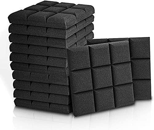 Lot de 12 panneaux acoustiques extra épais 30,5 x 30,5 x 5,1 cm pour studio, insonorisation, panneaux muraux en mousse (Noir)