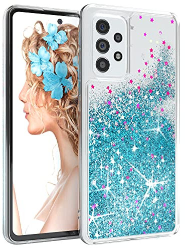 EAZY CASE Hülle kompatibel mit Samsung Galaxy A52 / A52 (5G) / A52s (5G) Schutzhülle mit Flüssig-Glitzer, Handyhülle, Back Cover mit Glitter Flüssigkeit, TPU/Silikon, Transparent/Durchsichtig, Blau
