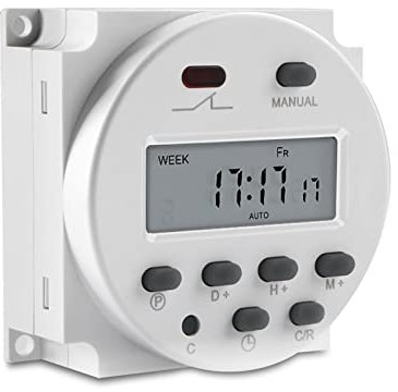 XTVTX Timer LCD digitale, programmabile, CN101A DC 12V, display a cristalli liquidi LCD digitale alimentazione timer settimanale controllo interruttore relè con copertura impermeabile bianca