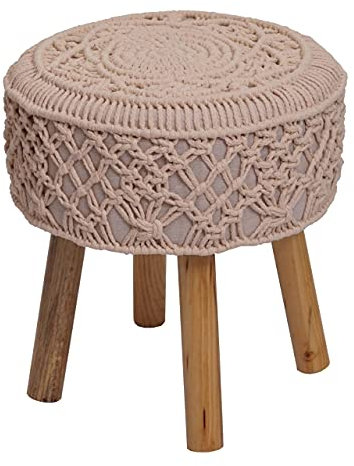 Mendler Sitzhocker HWC-J43, Strickhocker Hocker Fußhocker, 45x41cm rund Makramee/Strick Stoff/Textil - Creme-beige