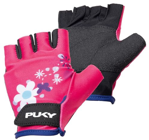 PUKY GLOVY Pink/Flower | Kinder Halbfinger-Handschuhe 2-6 Jahre | rutschfest & Atmungsaktiv | Klettverschluss Elastisch | Fahrrad, Outdoor & Sport | Waschbar bis 30 Grad | Schutz & Komfort