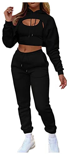 WENZHOU-DE2112271390 Damen 3-teiliges nahtloses Outfit, Workout-Sets, Fitnessstudio, Laufen, Yoga, Sportbekleidung, Leggings und Stretch-Sport-BH, Jumpsuit, WENZHOU-DE2112271390, Schwarz, S