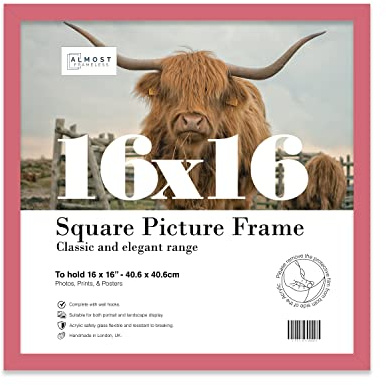 16x16 Inch Pink Square Thin Photo Frame Wall Mountable Thin Picture Frame Standard Square Photograph Size, 16 X 16(40.6 X 40.6cm)