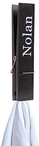 Personalisierte Jumbo Wäscheklammern Hölzerne Benutzerdefinierte Name Bad Handtuchhalter Haken 12 große Kleidung Clips für Bad Küche Home Decor Weihnachten Hochzeit Housewarming Geschenk (Grau)