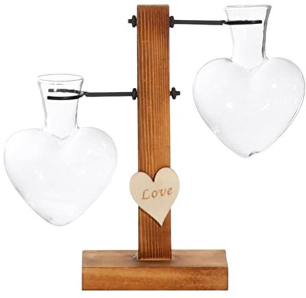 Hydroponic Glass Vase mit Ständer - Herzform Glas Pflanzer Kugel Vase | Hydroponics Pflanzen Vasen mit Retro Holzständer | for Home Garden Adawd