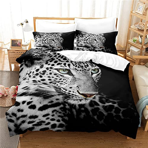 YYZBS KinderbettwäSche 100x135 schwarzer Leopard 3D Print BettwäSche-Sets，Mit ReißVerschluss Microfaser KinderbettwäSche 100x135cm Und 1 KissenbezüGe 40x60cm，Suitable Children