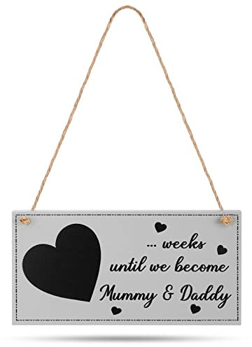 Baby Countdown Chalkboard Plaque New Mum and Daddy to Be Gift Baby Gender Reveal Hanging Frame Sign Pregnancy Count Down Chalk Gifts Wooden Pregnancy Gifts Baby Announcement Board for Baby Shower