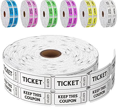 LKXSPLABE Lot de 2 000 tickets de tombola fluorescents pour événements, entrée, récompense de classe, collecte de fonds et prix Blanc