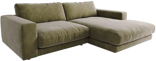 DELIFE Eckcouch Cubico Samt Olive 250x190 Recamiere rechts Ecksofa
