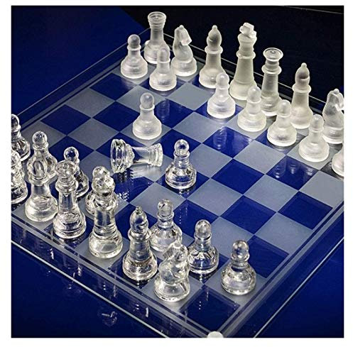 Jeu d'echec en Verre Ensemble D'échecs, Verre D'échecs Traditionnel Givré en Verre avec Planche en Verre Transparent Et Pièces D'échecs en Verre Givré Et Clair Cadeau De Jeu Amusant
