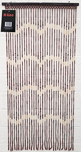 H-LINE Beaded Bamboo Wooden Door Curtain Summer Blind Fly Curtain Screen 180cm x 90cm (Thin Wave Design)