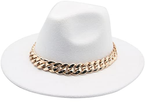Faringoto Hüte für Damen, modische Fedora-Hüte, Damen-Hüte mit Krempe, weiß, 58