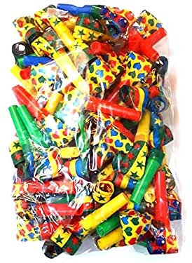 BLUSUPERSHOP 50 trombette sonore lingua di menelik colori misti ,festa divertente compleanno carnevale decorazione feste 1 PORTACHIAVI OMAGGIO JOL
