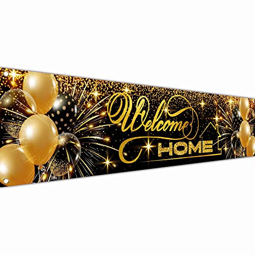 Welcome Home Banner - Welcome Back banner - Welcome Home decorations - 180 x 40cm with picture of Welcome Home Balloon - We Missed You Banner (Black and Gold)