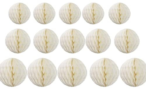 15 Stück Wabenbälle Dekorationen 10.2 cm, 15.2 cm, 20.3 cm, Party-Wabenball, Blumen-Pompons, Blumen-Kugeln, zum Aufhängen, für Babyparty, Geburtstag, Hochzeit, Kinderzimmer, 25 cm, Beige)