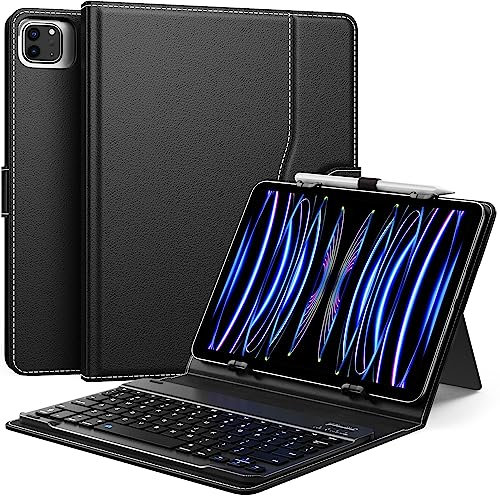 MoKo Universal Tablet Hülle mit QWERTY Tastatur für 9-11 Tablets, Hülle mit Abnehmbarer kabelloser Bluetooth Tastatur & Stifthalter für iPad/Samsung/Fire/Google/Android/Windows/iOS Tablets, Schwarz