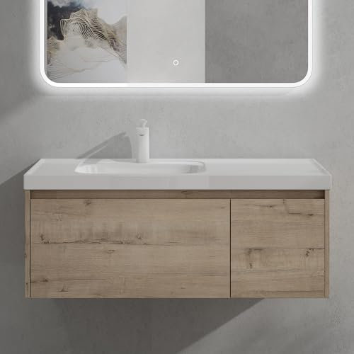 Sogood Meuble de Salle de Bains Chêne blanc clair Ensemble de 2 Pièces Meuble Suspendu avec Lavabo 100cm avec Soft-close Design Salerno