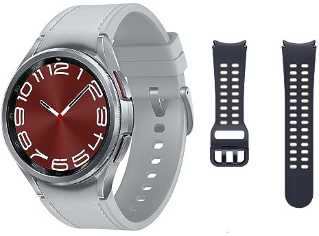 Samsung Galaxy Watch6 Classic Smart Watch, Fitness Tracker, Bluetooth, 43mm, Silver with a Galaxy Official Extreme Sport Band (S/M), Graphite/Etoupe (UK Version)