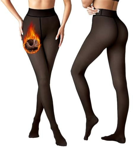 Vertvie Collant Polaire Femme Effet Transparent, Leggings Thermiques Epais Translucide Extensible Collant Chaud d'hiver Opaques Pantalons Taille Haute (1pz Brun,220g,L/XL)
