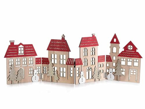 Gruppo Maruccia - Staccionata Natalizia in Legno con Paesaggio- Decorazione sotto Albero, per Presepe, Vetrine
