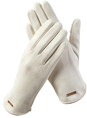 GIBZ Damen Handschuhe aus Wildleder Touchscreen Finger Warmer | Winterhandschuhe mit Fleece Gefüttert Dünn für Winter und Herbst