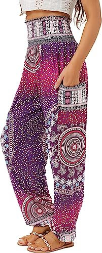 ANGGREK Haremshose für Damen, hoch taillierte Yoga-Casual-Palazzo-Hippie-Boho-Hose