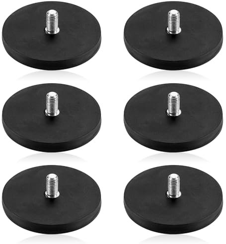 mizikuu Neodym Magnete Gummiert, 6 Stück Haftkraft Magnetsysteme mit Gummimantelm Ø 43mm mit M6 Außengewindebolzen, Haftkraft Bis 20 kg Extra Starke Magnete für Schrauben Öse Oder Haken