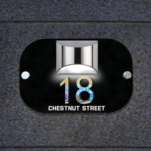Customized House Sign Solar LED Light Modern Residential Address Plaque 3D Laser Cut Street Name Door Plates Outdoor Yard Decor Personalised House Number Plaques (Black)