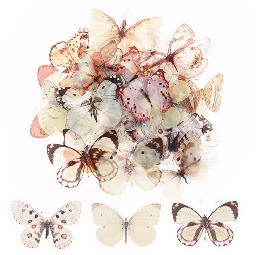 40 Stück Schmetterling Aufkleber Weiss Transparente, 20 Stile Aufkleber Schmetterling, Scrapbooking Scrapbook Sticker für DIY Dekoration, Scrapbooking, Laptop, Gepäck, Wand und Fenster