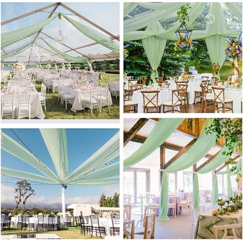 Highdi Hochzeit Vorhang Hochzeitsbogen, Chiffon Stoff Decken Gardinen Dekoration Tüll Vorhänge Freihanddeko für Hochzeit Party Geburtstag Taufe Fotografie (75x600cm,Salbei Grün)
