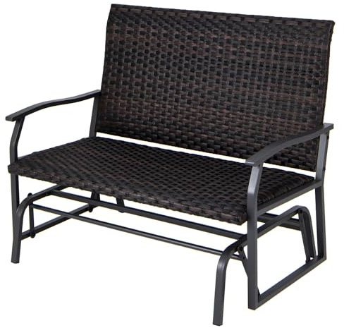 LIFEZEAL 2-Sitzer Gartenbank Rattan, Balkonbank UV-beständig mit Metallrahmen, Sitzbank Parkbank mit schnell trocknender Baumwolle, Schaukelbank Outdoor für Garten, Terrasse, Balkon, 120 x 80 x 94cm