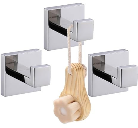 LANC Gancio appendiabiti da bagno, ganci per accappatoi, ganci cromati lucidati, resistenti, ganci per asciugamani da bagno, cucina, hotel, ganci da parete in acciaio inox SUS304, confezione da 3,