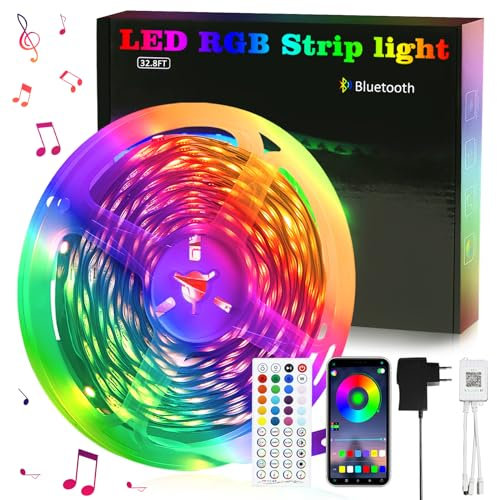 muyuua LED Strip 10m Streifen - LED Leiste Party Gaming Deko RGB Band Lichtleiste Selbstklebend TV Hintergrundbeleuchtung Fernseher Beleuchtung mit Fernbedienung Smart Dimmbar Musik Sync für Zimmer