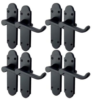 Epsom Door Handle Matt Black Internal Door Handles - Door Handles Internal Sets Including Tubular Latch Black Door Handle Set for Internal Doors Door Handle in Black 170mm X 42mm (4 Pair of Handles)